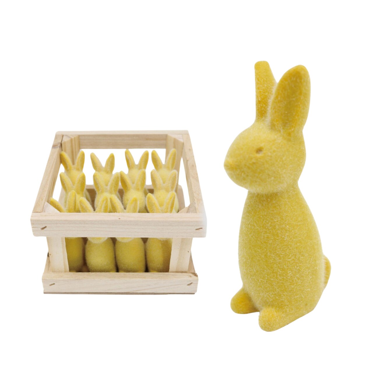 Transpac Mini Resin Flocked Yellow Easter Bunny in Crate Decorative Object for Home Easter Decorations